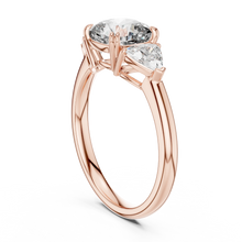 Cushion and Trillion Three Stone Moissanite Ring, Large Side Stones in rose 925 sterling silver, view 1
