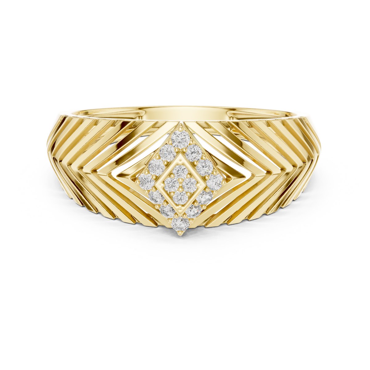 Chevron Rhombus Cluster Moissanite Ring in yellow 925 sterling silver, view 4