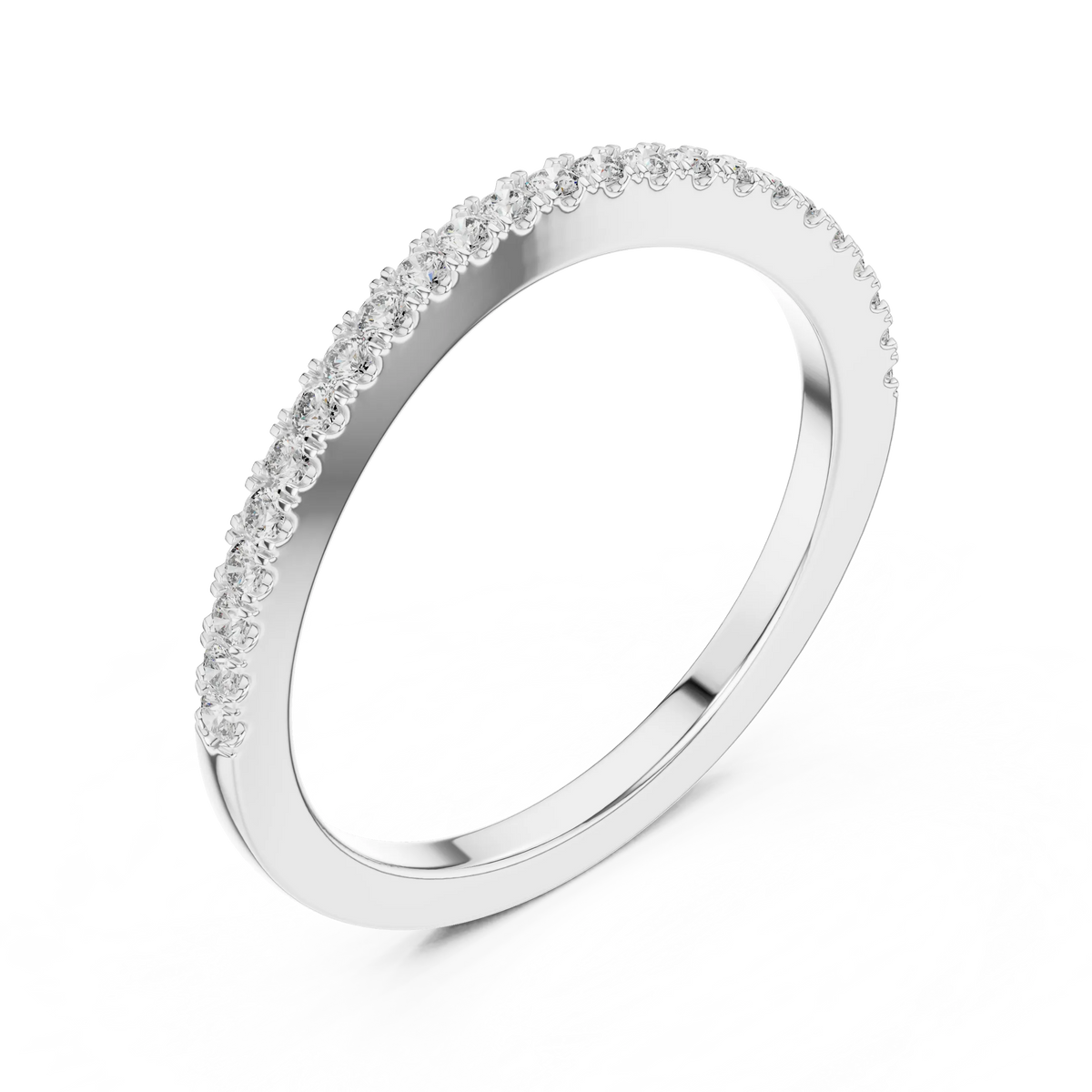 Round Moissanite Pavé Half Eternity Band in white 925 sterling silver, view 2