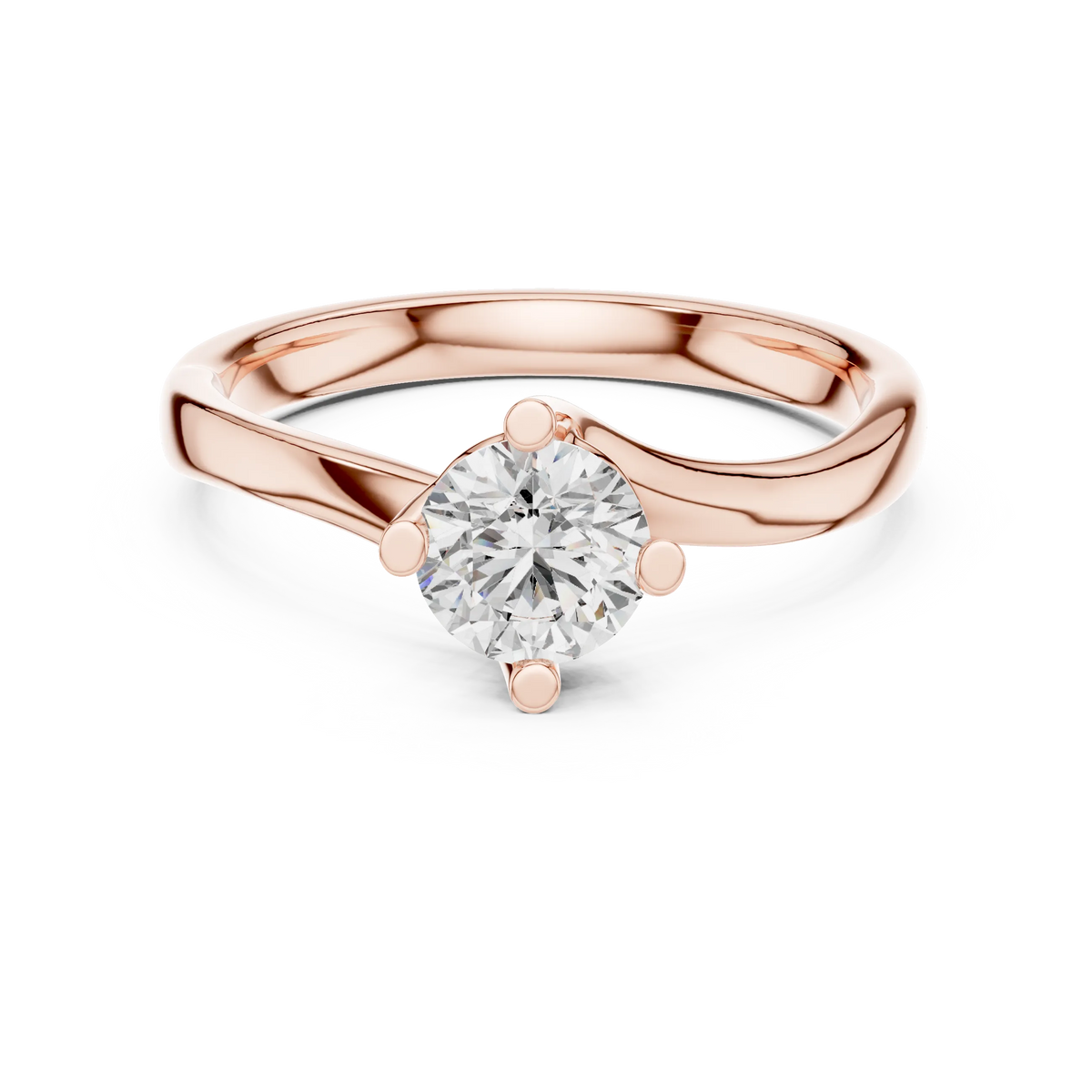 Round Solitaire Moissanite Bypass Twist Ring in rose 925 sterling silver, view 4