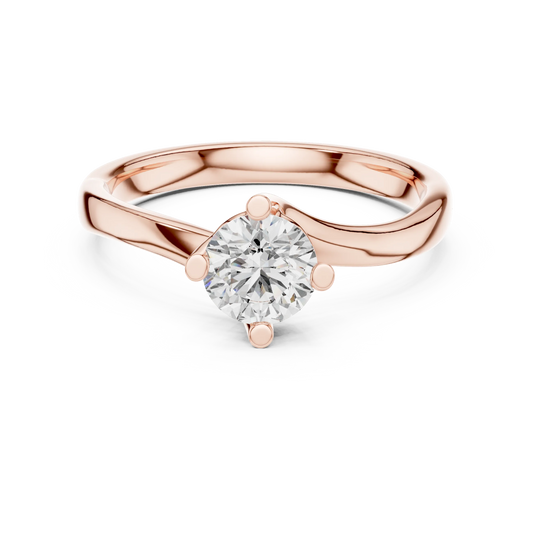 Round Solitaire Moissanite Bypass Twist Ring in rose 925 sterling silver, view 4