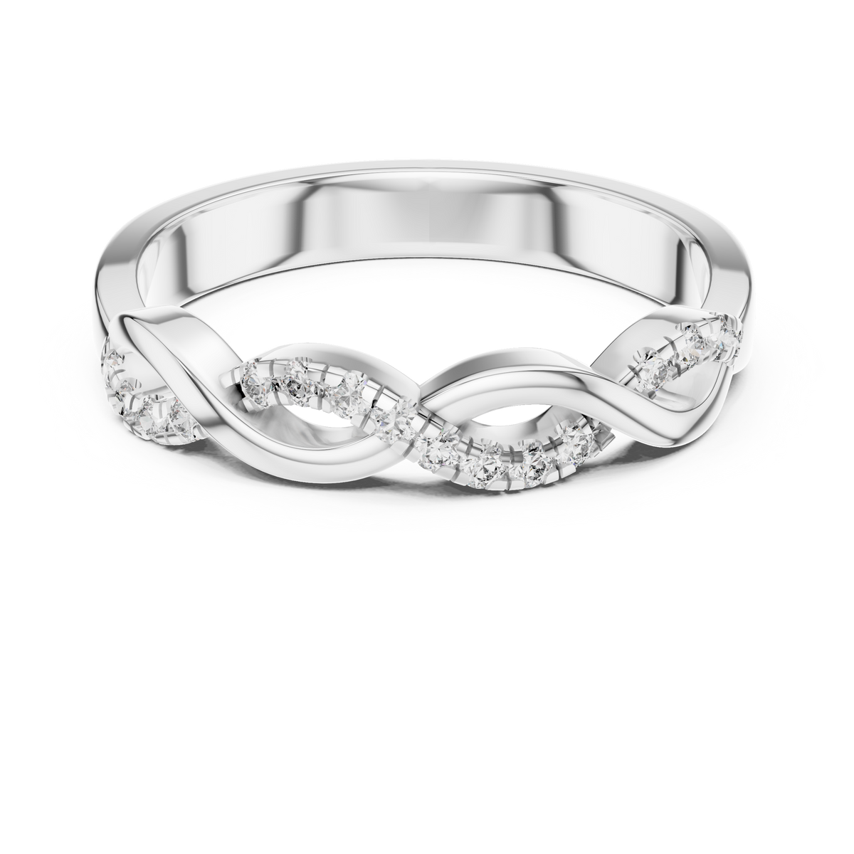 Pavé Twisted Infinity Moissanite Band in white 925 sterling silver, view 4