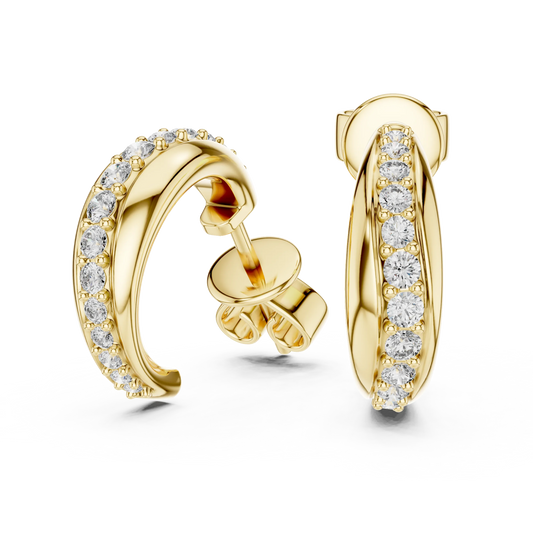 Moissanite graduated pave half hoop earrings in yellow 925 sterling silver, view 1