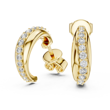 Moissanite graduated pave half hoop earrings in yellow 925 sterling silver, view 1