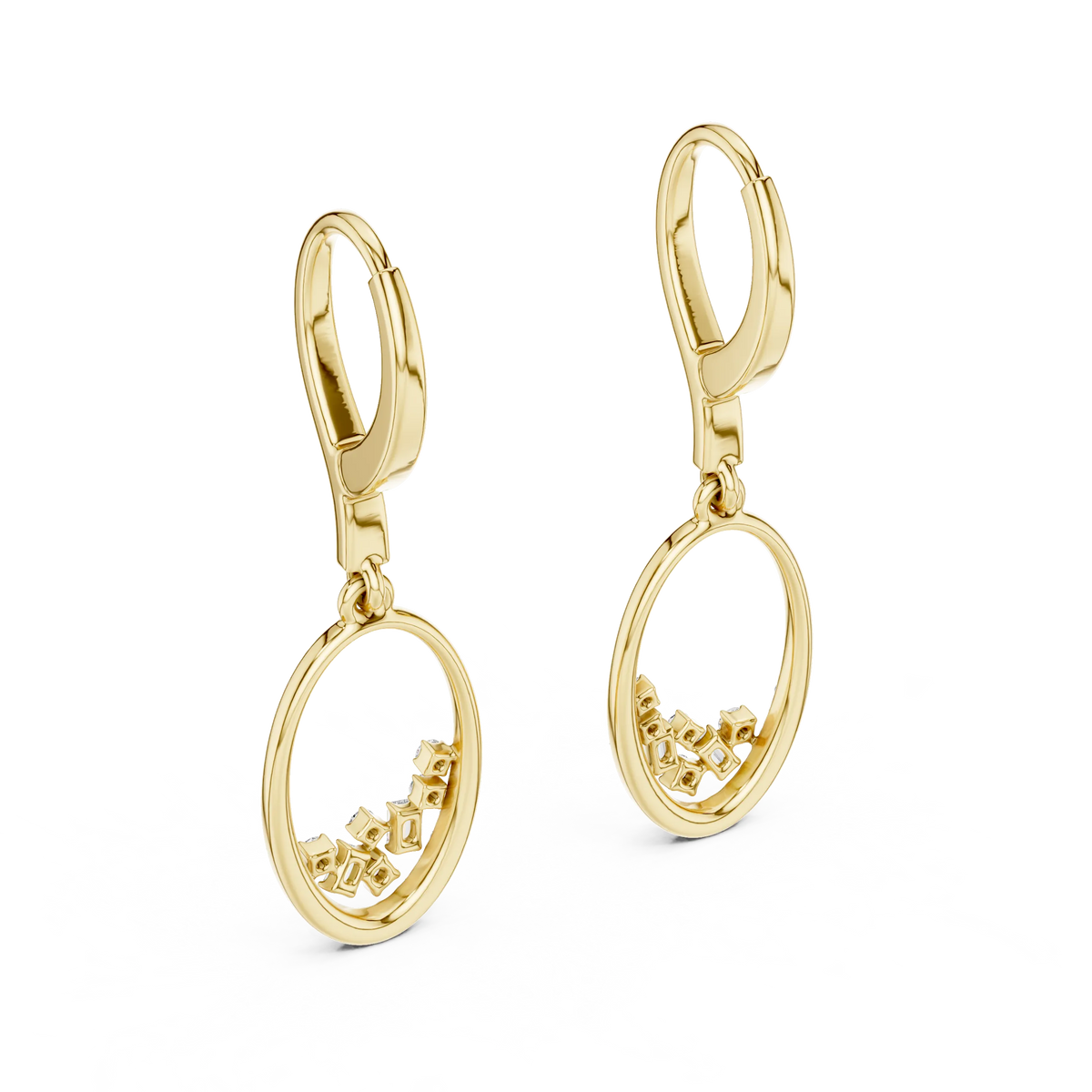 Moissanite cluster oval drop earrings in yellow 925 sterling silver, view 3