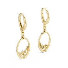Moissanite cluster oval drop earrings in yellow 925 sterling silver, view 3