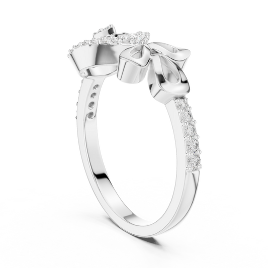 Teardrop Sunburst and Bow Pavé Moissanite Ring in white 925 sterling silver, view 1