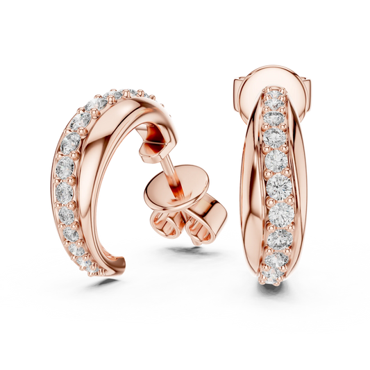 Moissanite graduated pave half hoop earrings in rose 925 sterling silver, view 1
