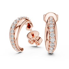 Moissanite graduated pave half hoop earrings in rose 925 sterling silver, view 1