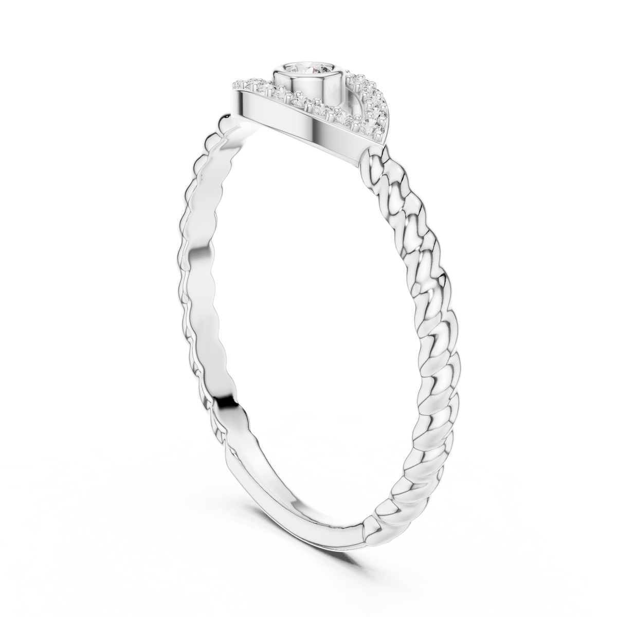 Evil Eye Moissanite Ring with Rope Shank in white 925 sterling silver, view 1