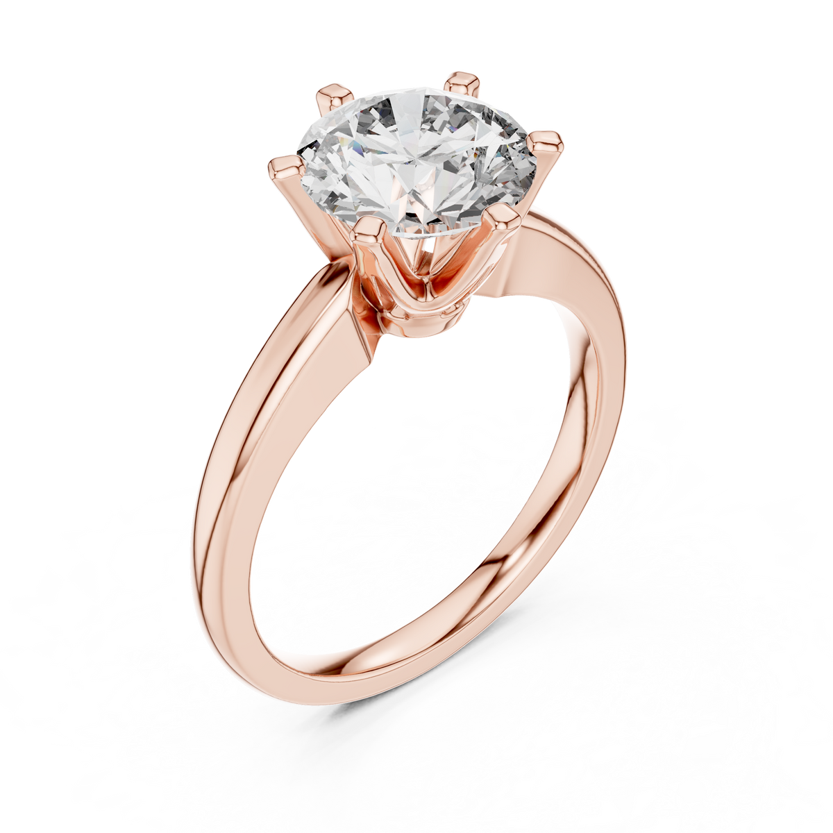 Round Six Prong Moissanite Solitaire Ring in rose 925 sterling silver, view 2