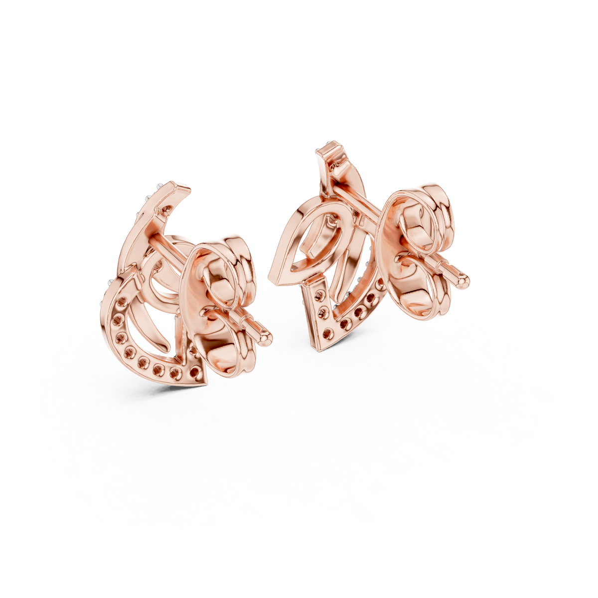 Moissanite Interlaced Leaf Stud Earrings in rose 925 sterling silver, view 3