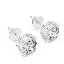 Round moissanite tiger prong stud earrings in white 925 sterling silver, view 2