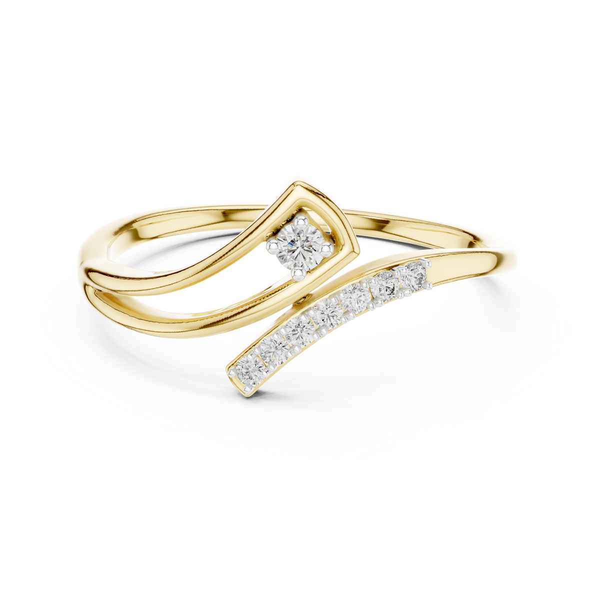 Angular Bypass Moissanite Ring in yellow 925 sterling silver, view 4