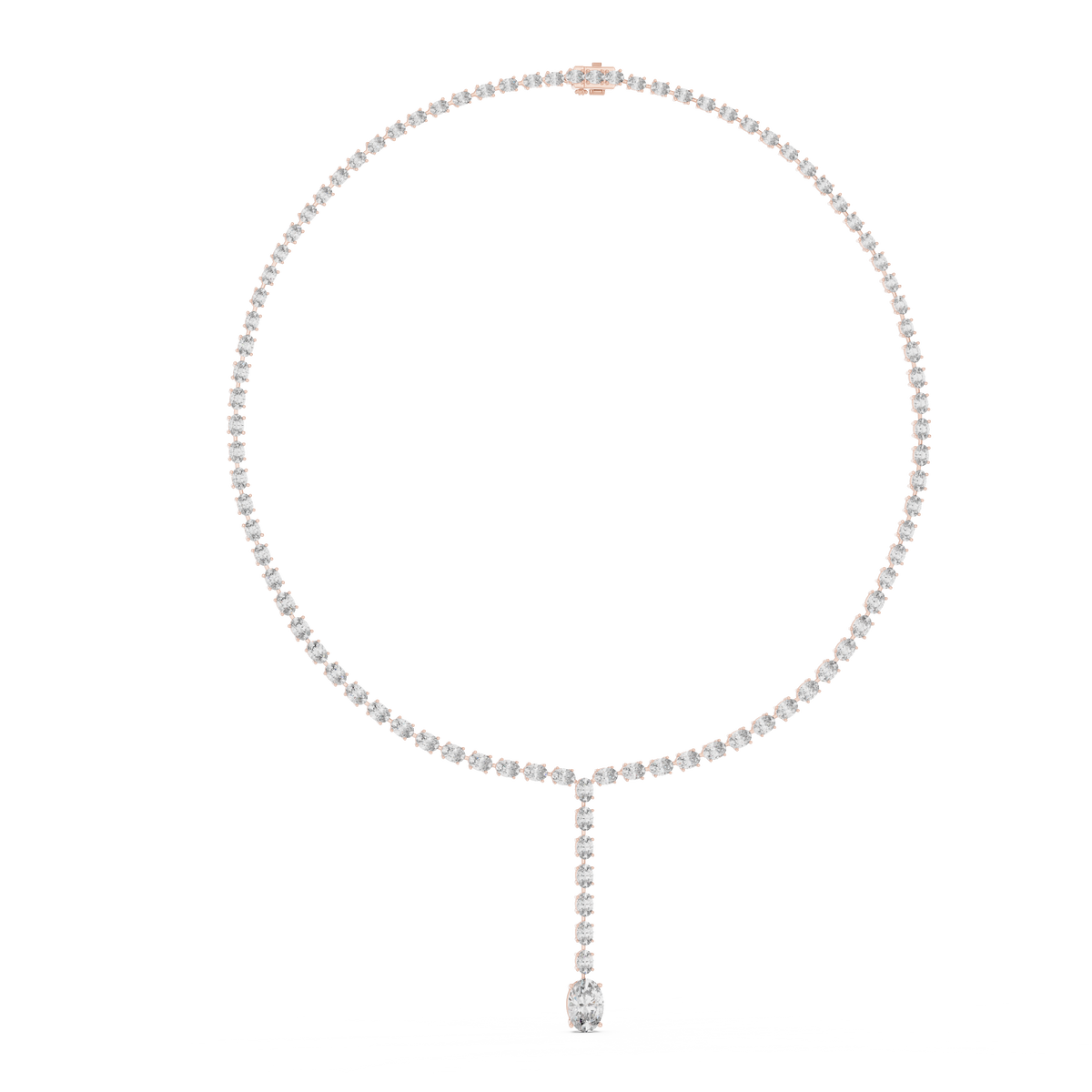 Graduated Oval Y Necklace in rose 925 sterling silver, view 1