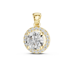 Round Halo Moissanite Pendant in yellow 925 sterling silver, view 2