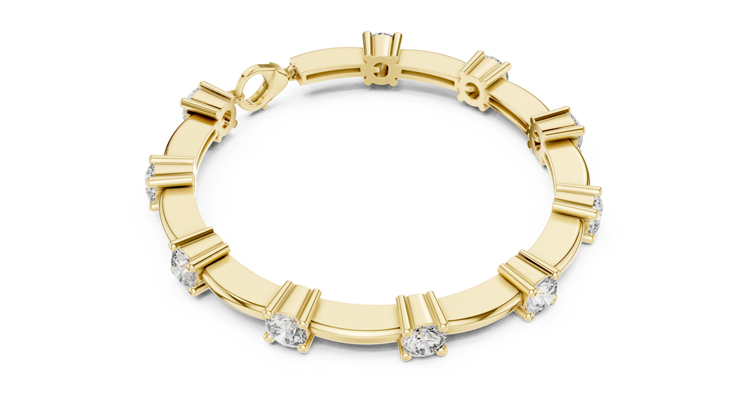Round Moissanite Station Bar Bracelet in yellow 925 sterling silver, view 3