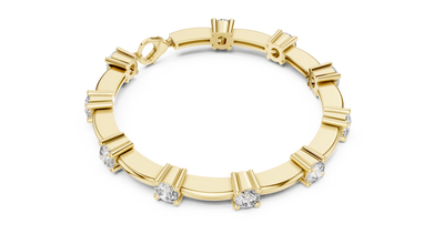 Round Moissanite Station Bar Bracelet in yellow 925 sterling silver, view 3