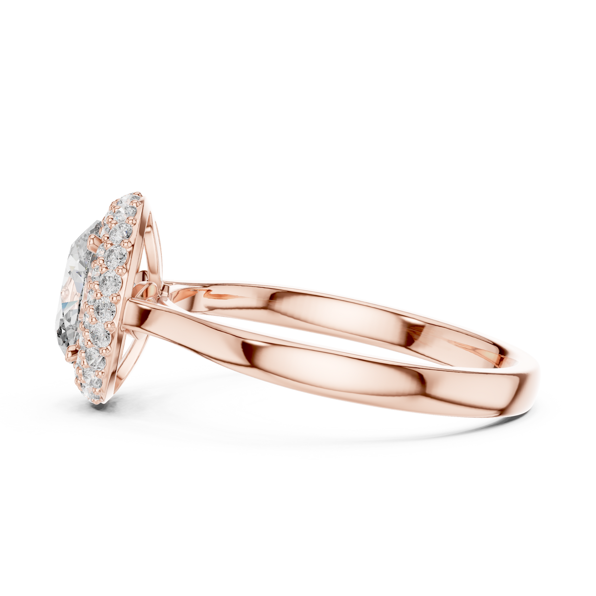 Oval Double Halo Moissanite Ring in rose 925 sterling silver, view 3