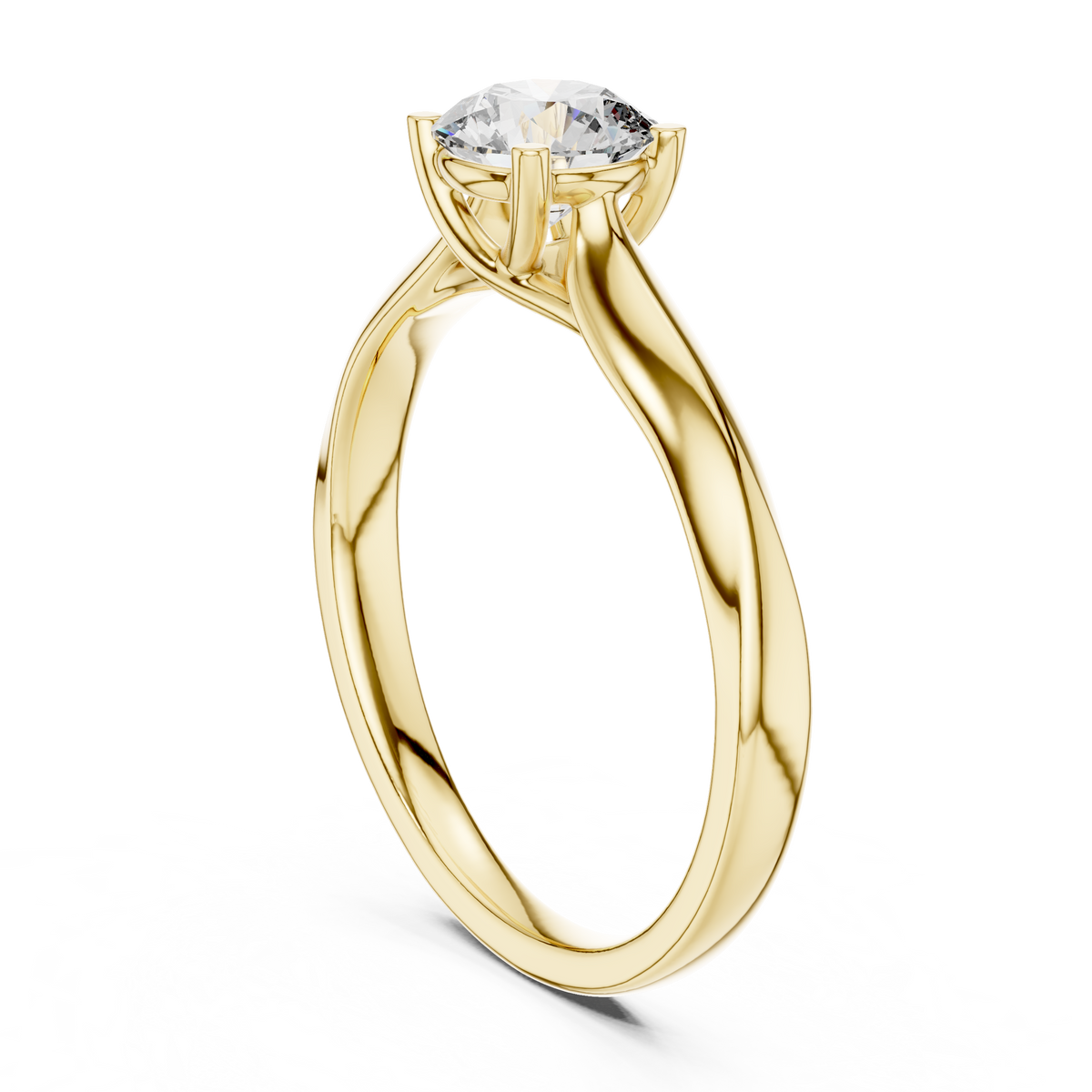 Round Low Set Moissanite Solitaire Ring in yellow 925 sterling silver, view 1