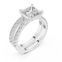 Princess Cut Moissanite Double Pavé Band Ring in white 925 sterling silver, view 2