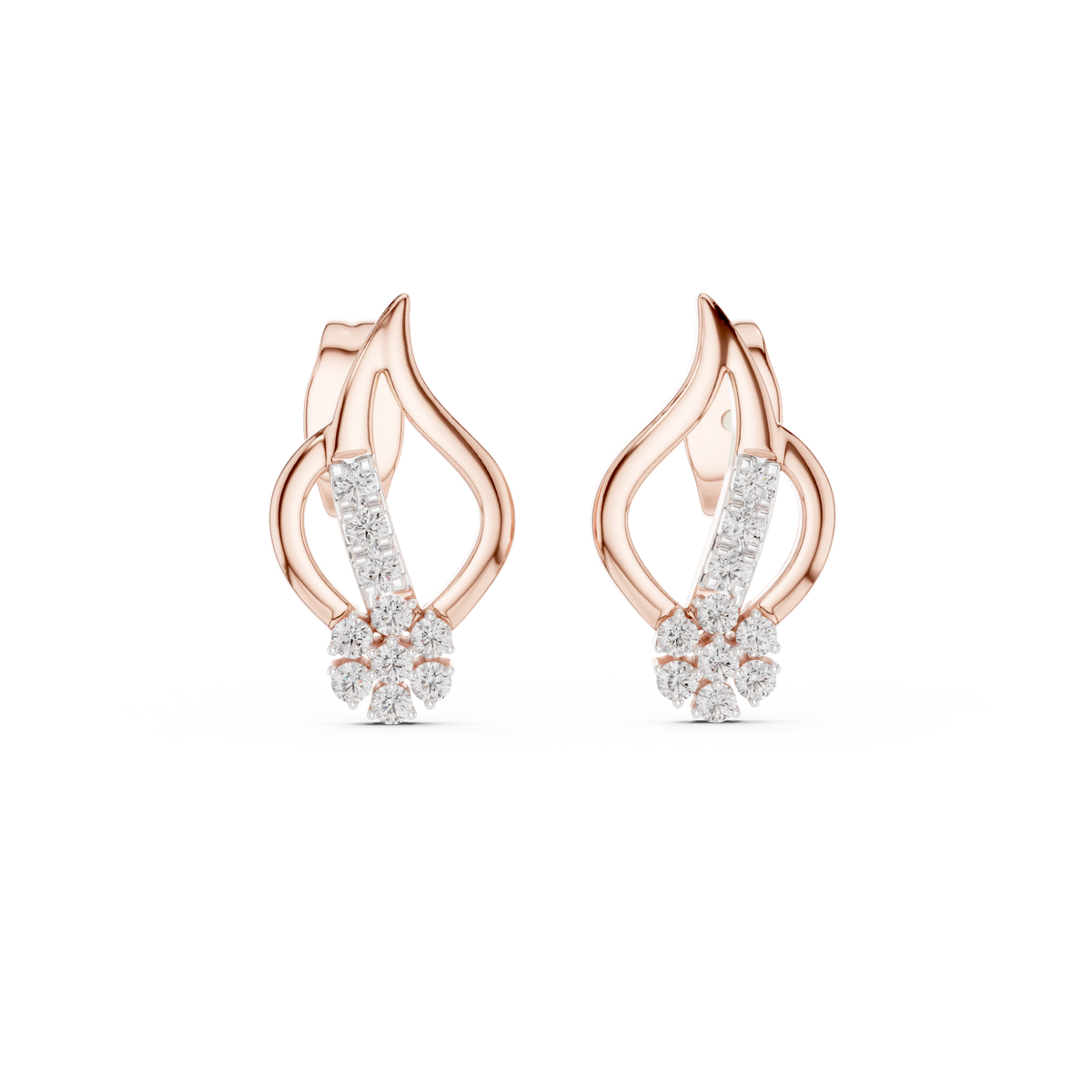 Moissanite Flame Cluster Stud Earrings in rose 925 sterling silver, view 4