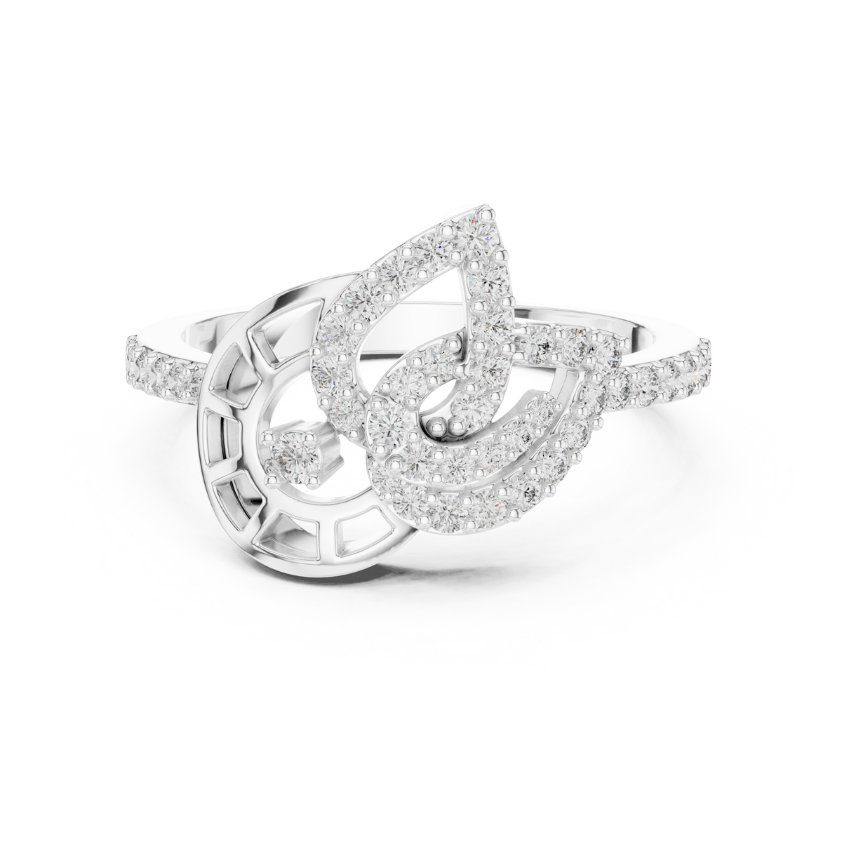 Pavé Leaf and Nautilus Swirl Moissanite Ring in white 925 sterling silver, view 4