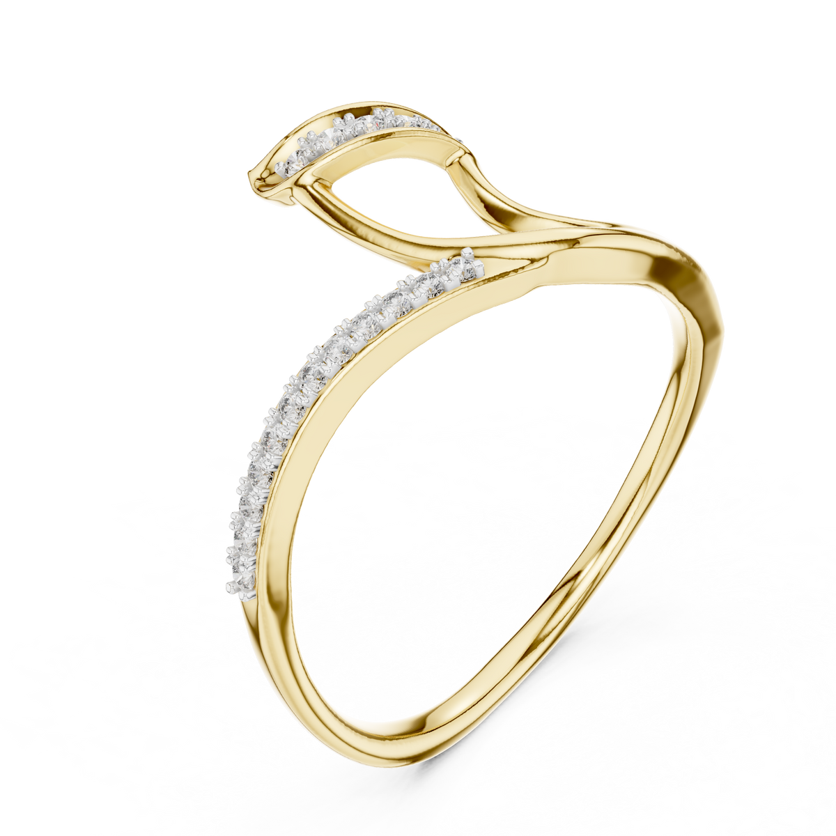 Ribbon Wave Bypass Moissanite Ring in yellow 925 sterling silver, view 2