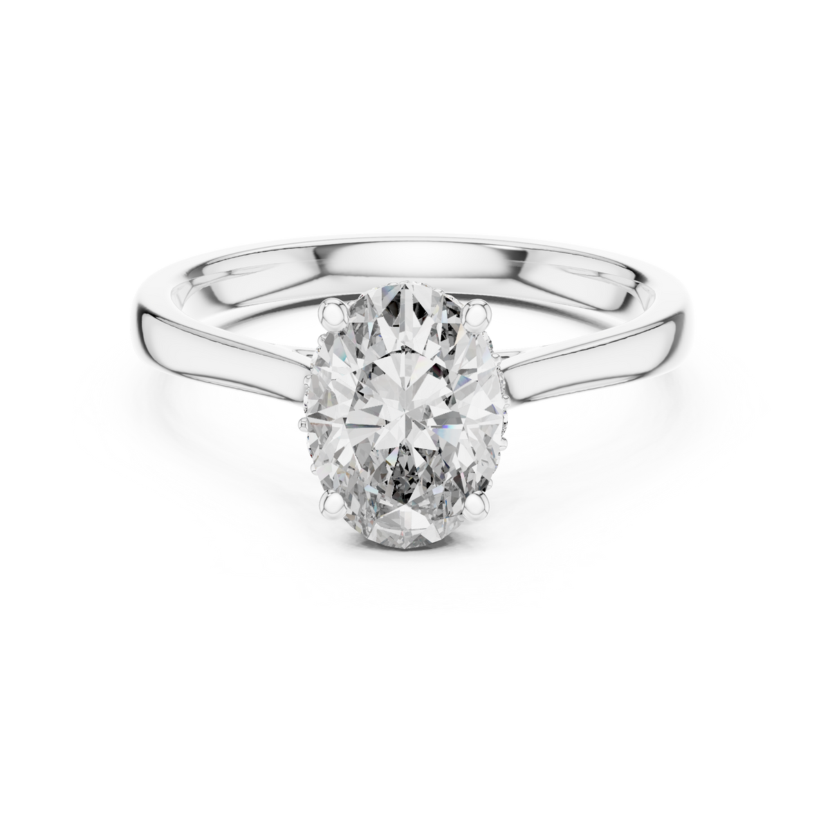 Oval Hidden Halo Moissanite Cathedral Solitaire Ring in white 925 sterling silver, view 4