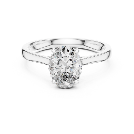 Oval Hidden Halo Moissanite Cathedral Solitaire Ring in white 925 sterling silver, view 4