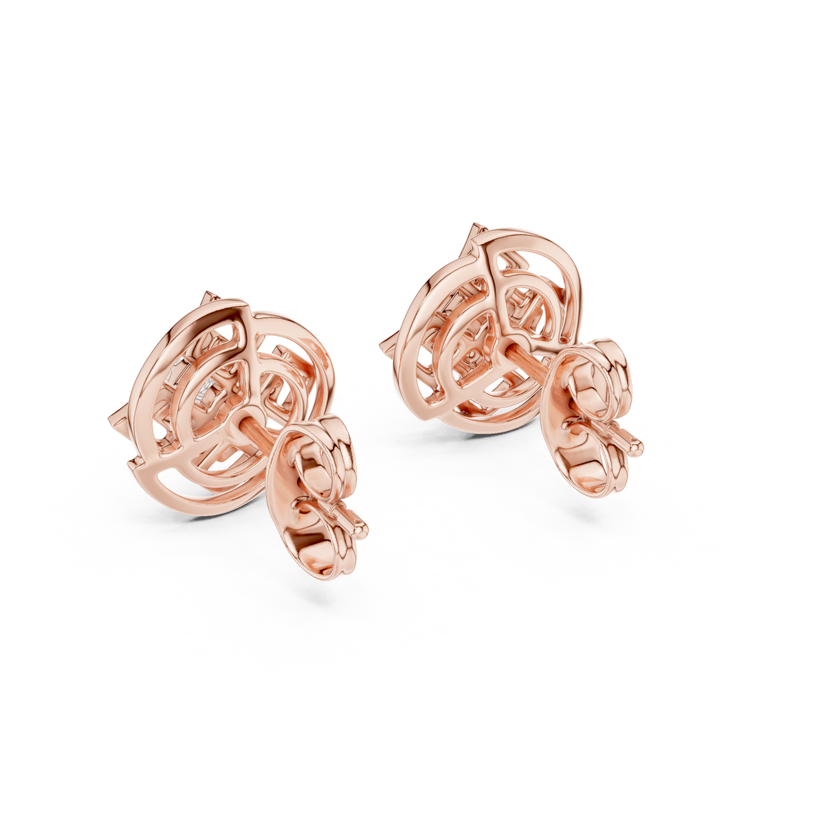 Moissanite Knot Halo Stud Earrings in rose 925 sterling silver, view 3