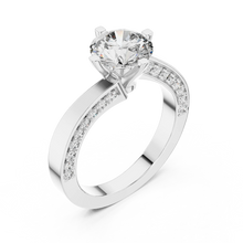 Round Solitaire Moissanite Ring with Pavé Cathedral Shank in white 925 sterling silver, view 2