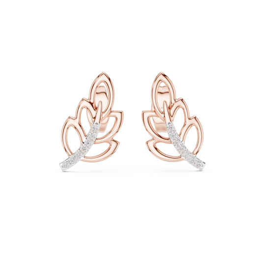 Moissanite Leaf Branch Stud Earrings in rose 925 sterling silver, view 4
