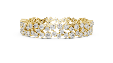 Double Row Round Moissanite Cluster Bracelet in yellow 925 sterling silver, view 4