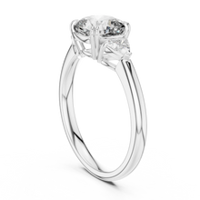 Cushion and Trillion Three Stone Moissanite Ring in white 925 sterling silver, view 1