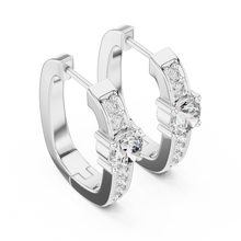 Moissanite solitaire pave huggie earrings in white 925 sterling silver, view 2