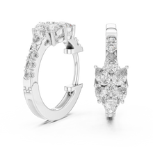 Pear moissanite cluster huggie hoop earrings in white 925 sterling silver, view 1