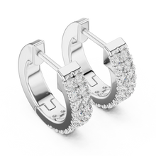 Moissanite double row pave huggie earrings in white 925 sterling silver, view 2