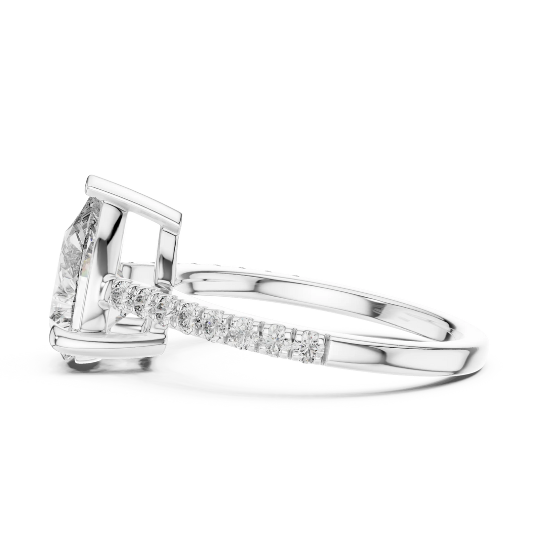Pear Moissanite Engagement Ring with Pavé Band in white 925 sterling silver, view 3