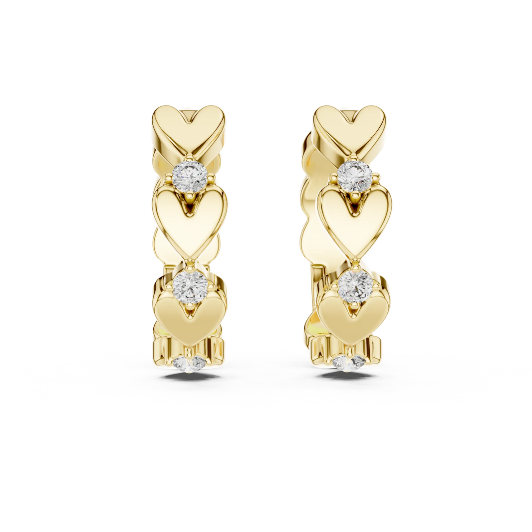Moissanite heart huggie hoop earrings in yellow 925 sterling silver, view 4
