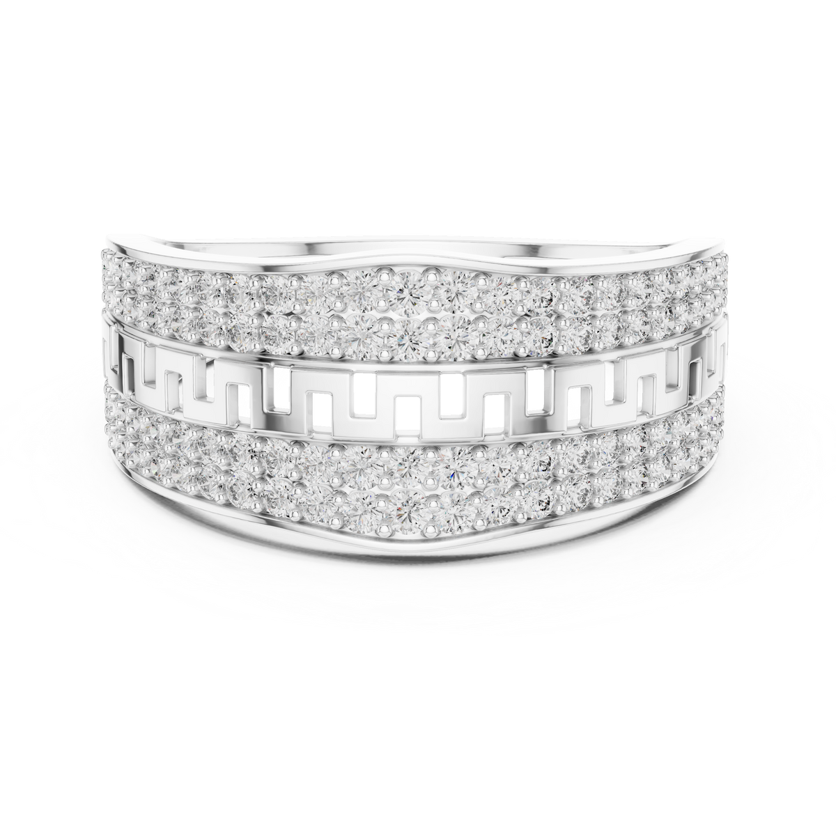 Greek Key Multi-Row Pavé Moissanite Band in white 925 sterling silver, view 4