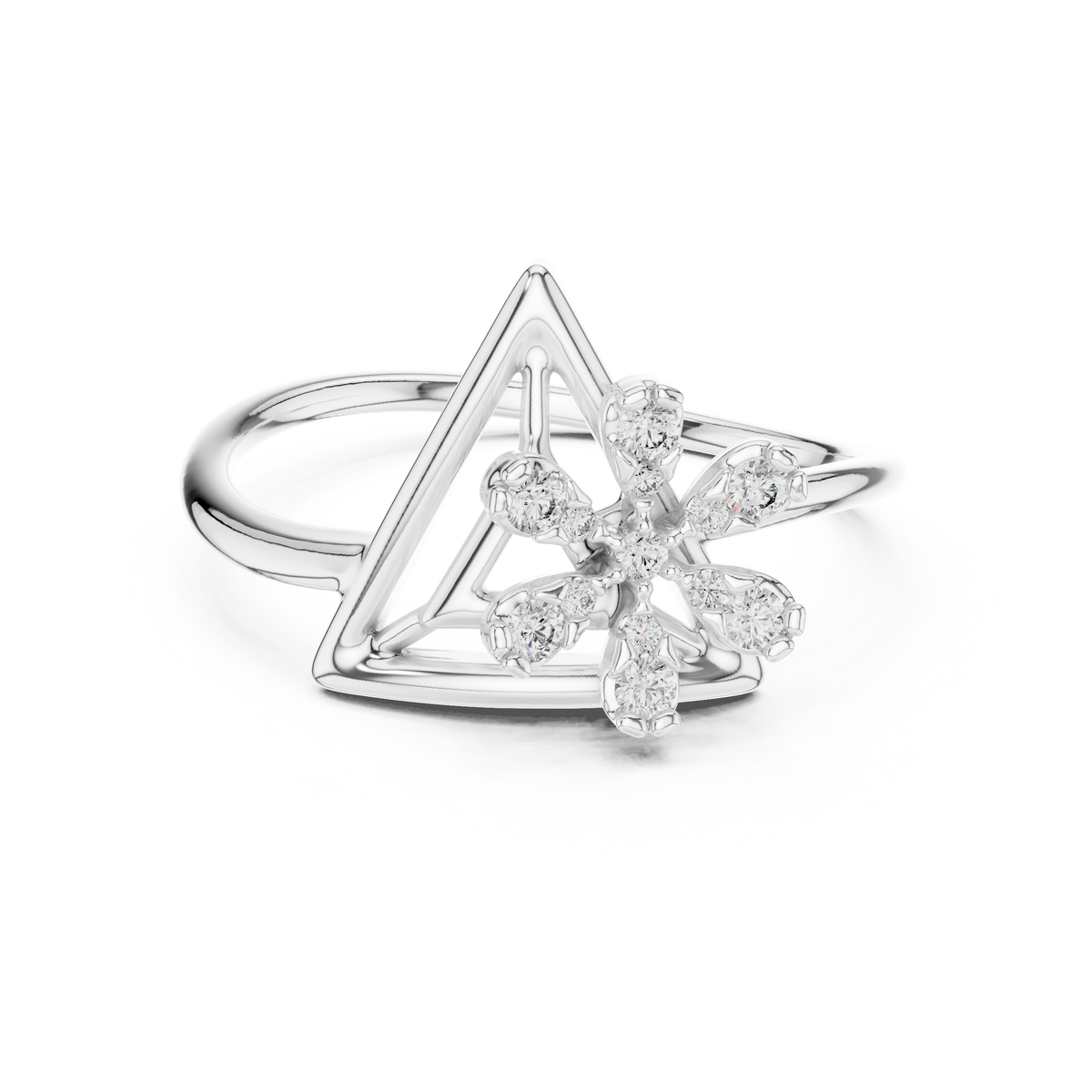 Open Triangle Flower Moissanite Ring in white 925 sterling silver, view 4