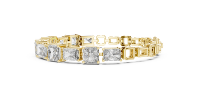 Radiant and Asscher Station Moissanite Link Bracelet in yellow 925 sterling silver, view 4