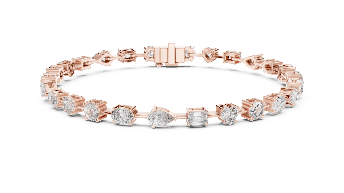 Mixed Shape Moissanite Tennis Bracelet in rose 925 sterling silver, view 1