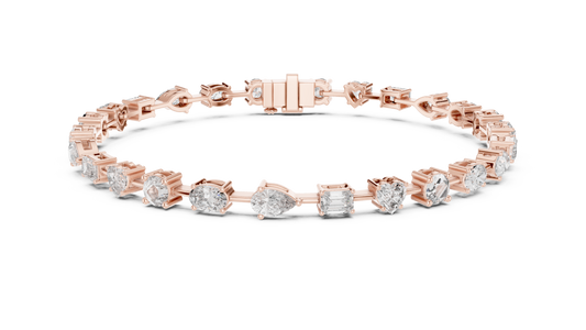 Mixed Shape Moissanite Tennis Bracelet in rose 925 sterling silver, view 1