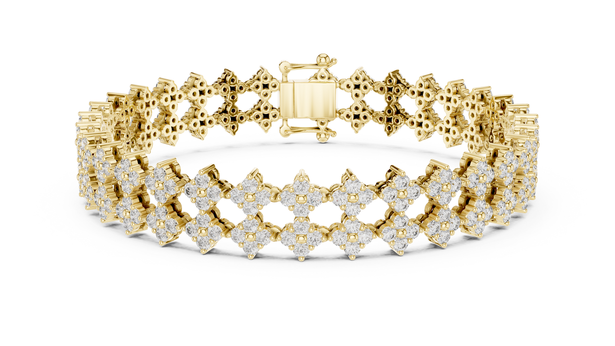 Cross Cluster Moissanite Tennis Bracelet in yellow 925 sterling silver, view 1