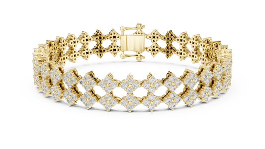 Cross Cluster Moissanite Tennis Bracelet in yellow 925 sterling silver, view 1