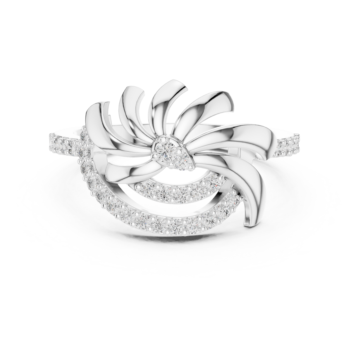 Pinwheel Swirl Flower Pavé Moissanite Ring in white 925 sterling silver, view 4
