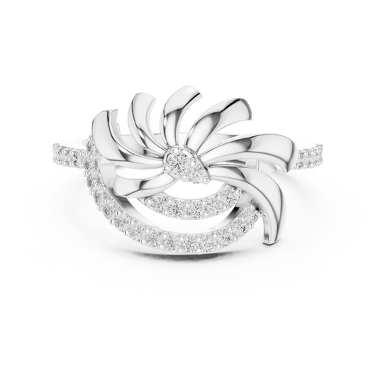Pinwheel Swirl Flower Pavé Moissanite Ring in white 925 sterling silver, view 4