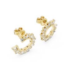 Baguette and round moissanite front hoop earrings in yellow 925 sterling silver, view 2